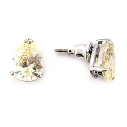 MALO052 - Rhodium Brass Earrings with AAA Grade CZ in Citrine Yellow