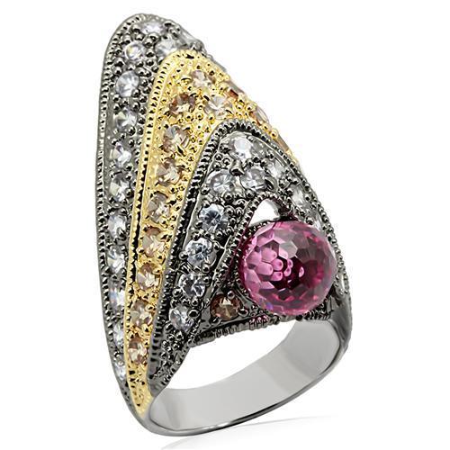 MALO1001 - Rhodium+Gold+ Ruthenium Brass Ring with AAA Grade CZ in Multi Color
