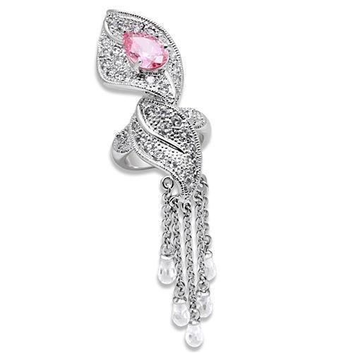 MALO1010 - Rhodium Brass Ring with AAA Grade CZ in Rose