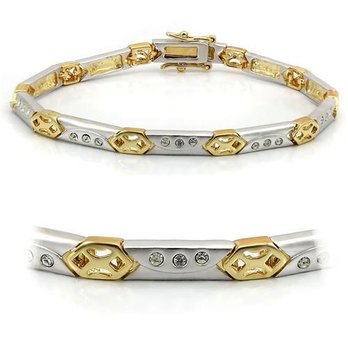MALO1153 Matte Rhodium & Gold Brass Bracelet with Top Grade Crystal in Clear