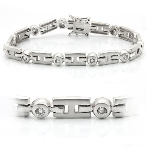 MALO1163 - Matte Rhodium & Rhodium Brass Bracelet with AAA Grade CZ in Clear