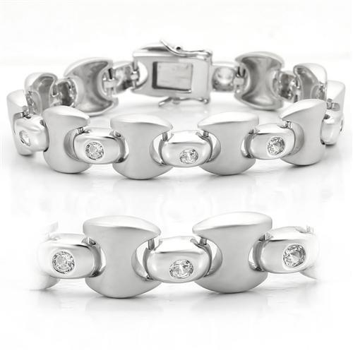 MALO1166 - Matte Rhodium & Rhodium Brass Bracelet with AAA Grade CZ in Clear