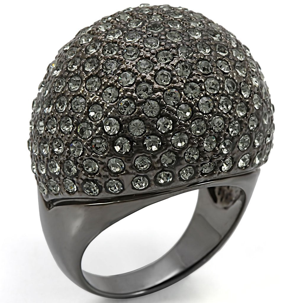 MALO1264 - Ruthenium Brass Ring with Top Grade Crystal in Black Diamond