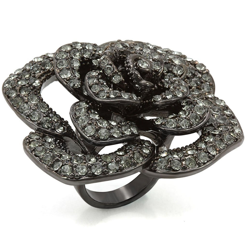 MALO1266 - Ruthenium Brass Ring with Top Grade Crystal in Black Diamond
