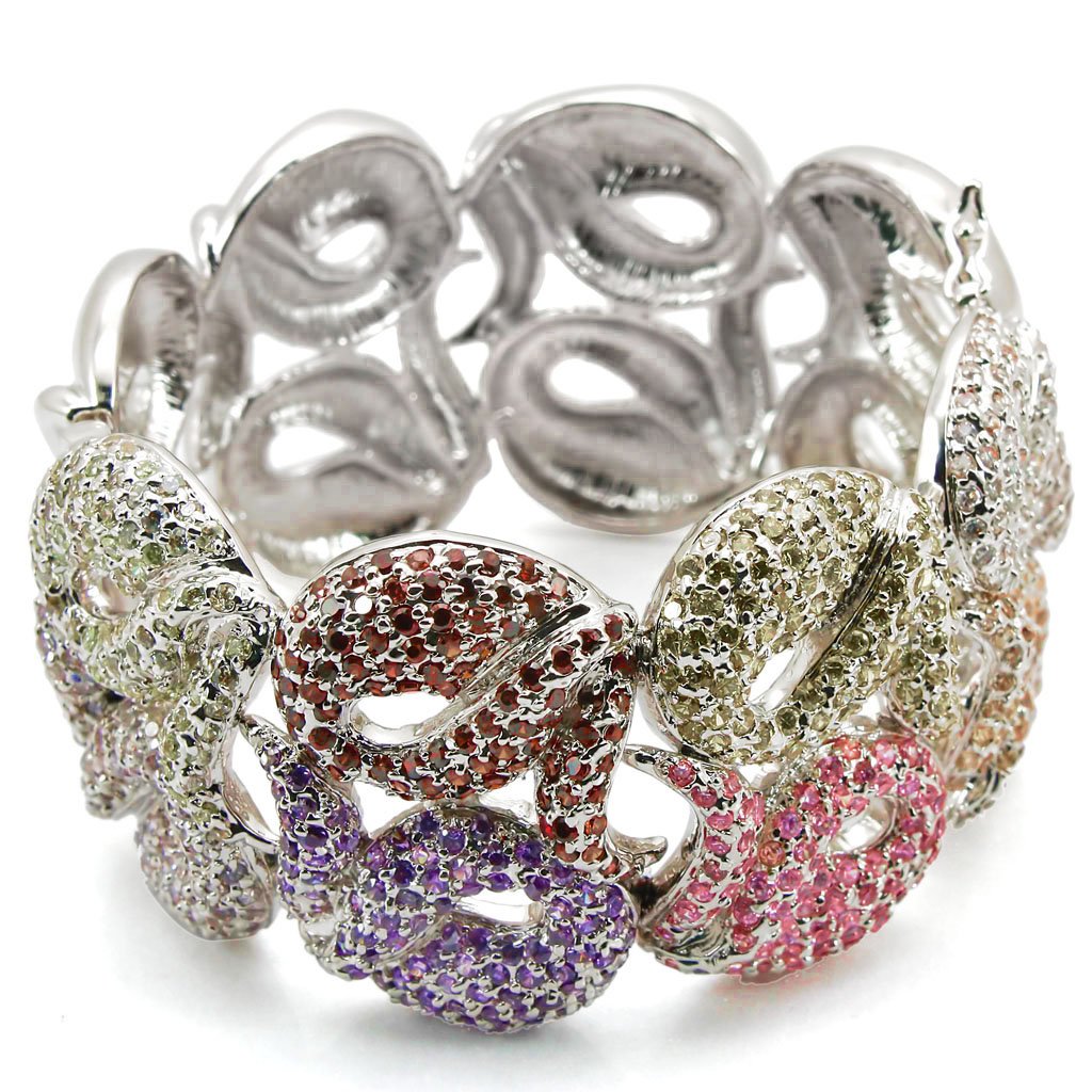 MALO1278 - Rhodium Brass Bangle with AAA Grade CZ in Multi Color