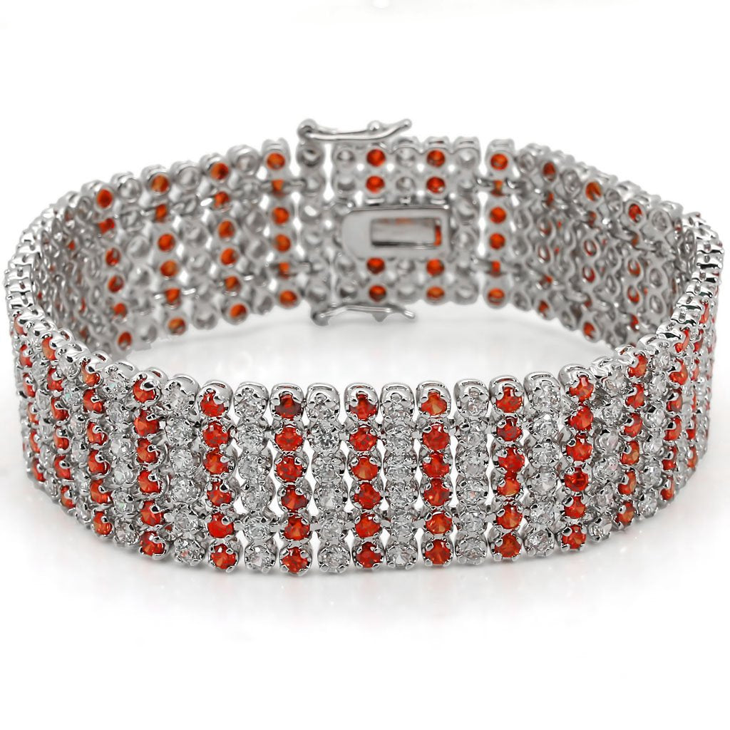 MALO1282 - Rhodium Brass Bracelet with AAA Grade CZ in Orange