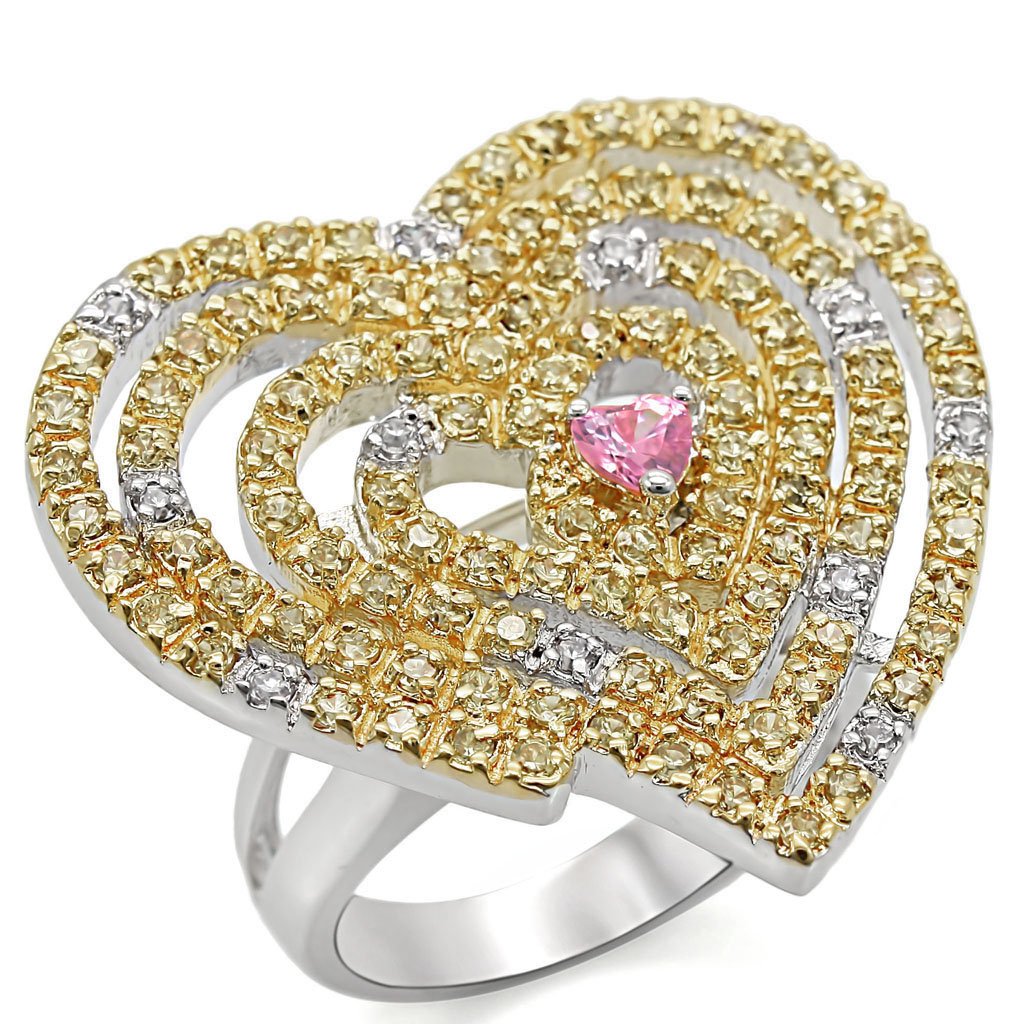 MALO1337 - Reverse Two-Tone Brass Ring with AAA Grade CZ in Rose