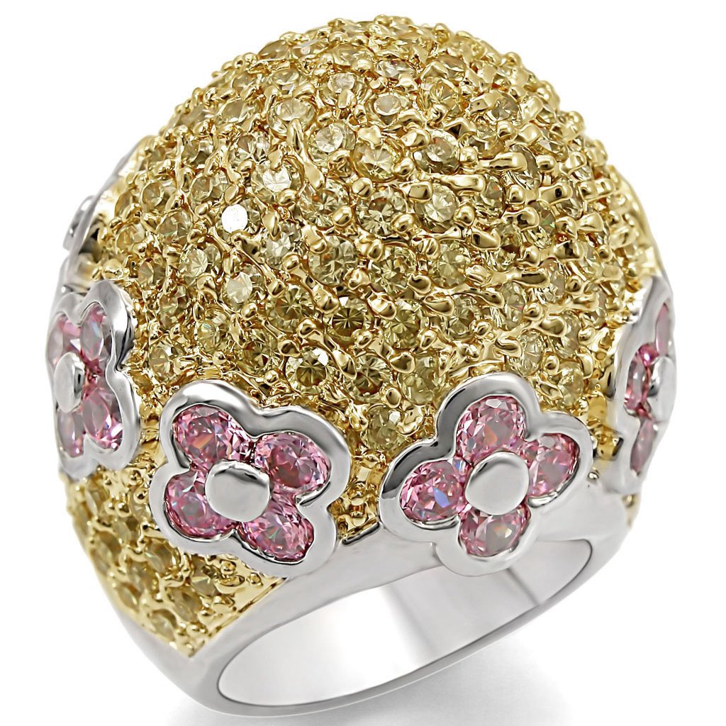 MALO1338 - Reverse Two-Tone Brass Ring with AAA Grade CZ in Rose