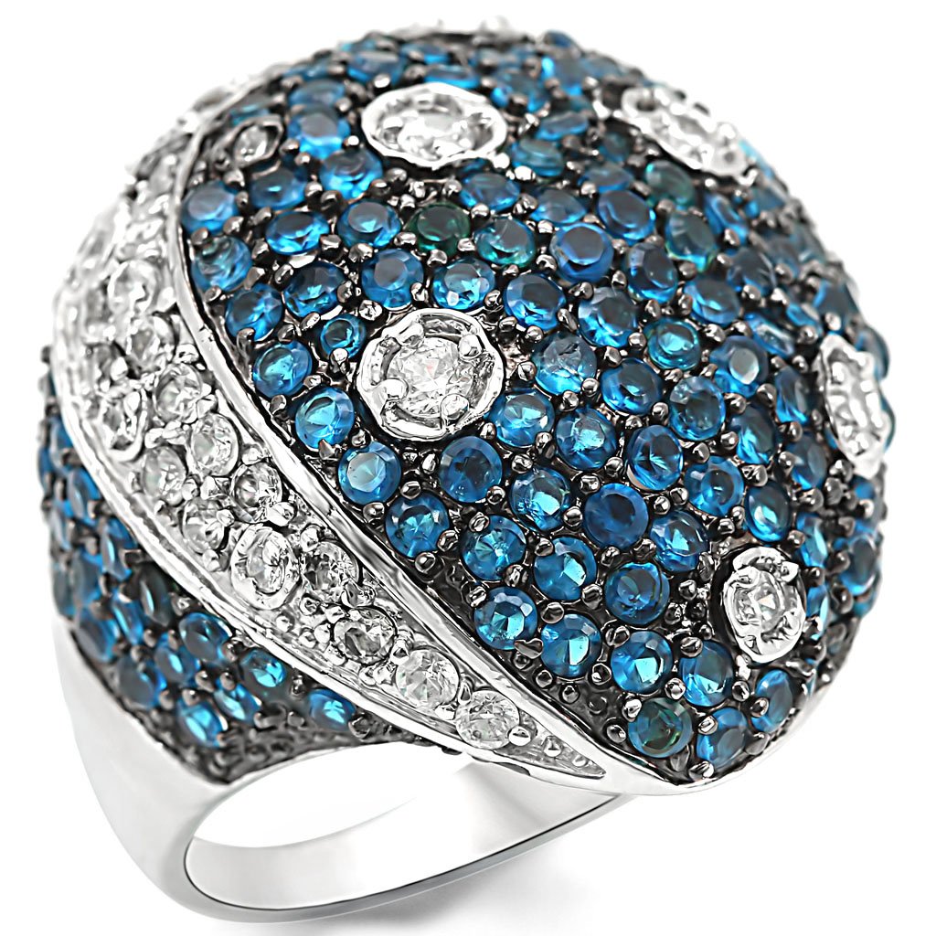 MALO1341 - Rhodium + Ruthenium Brass Ring with Synthetic Spinel in Montana