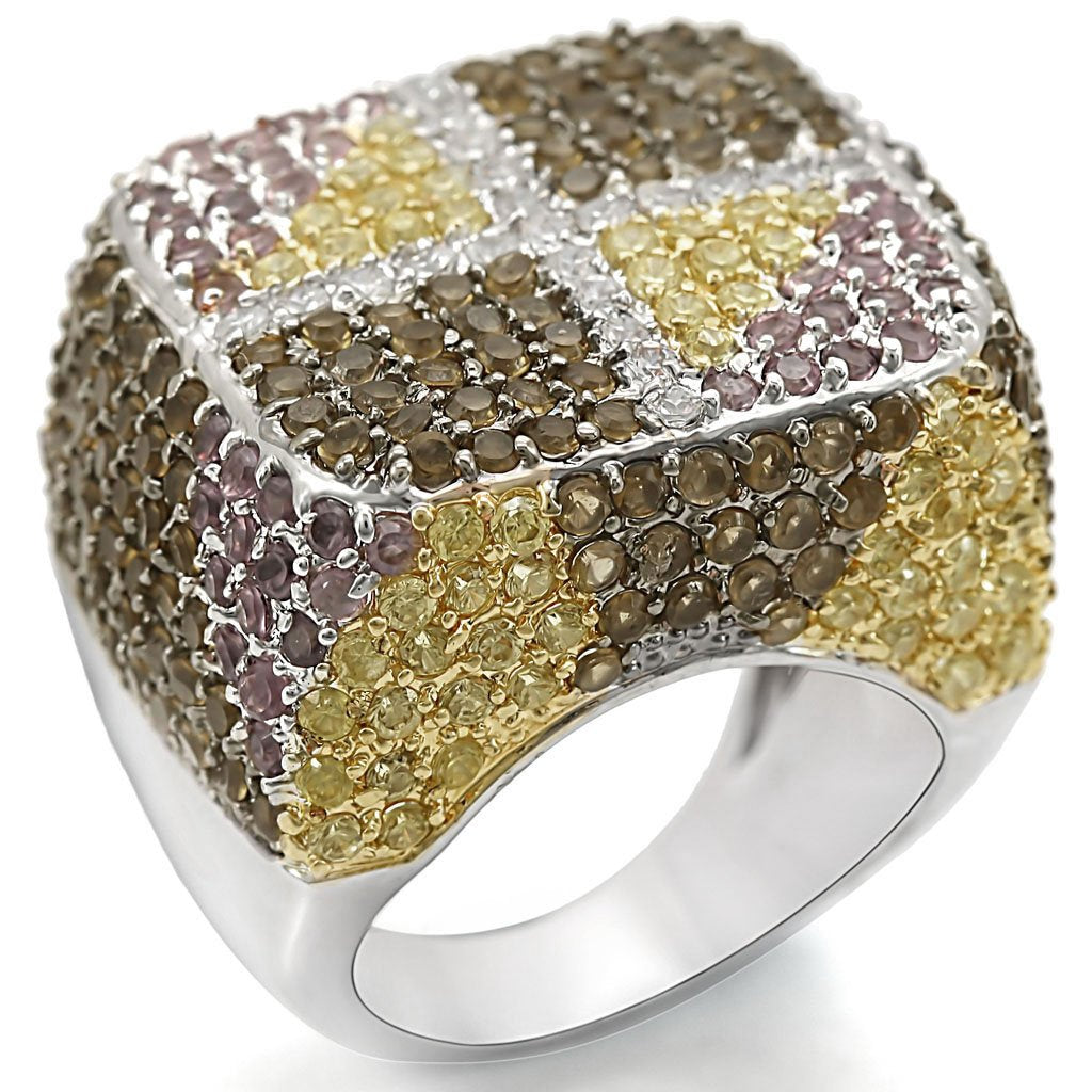 MALO1350 - Rhodium+Gold+ Ruthenium Brass Ring with AAA Grade CZ in Multi Color
