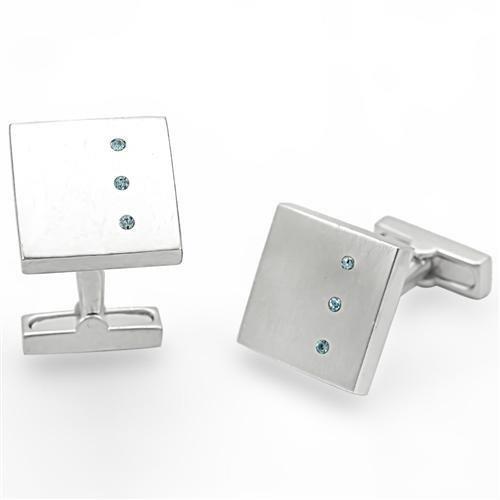 MALO1382 - Rhodium Brass Cufflink with Top Grade Crystal in Sea Blue
