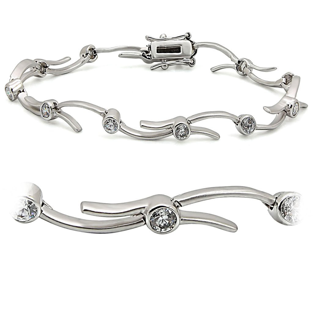 MALO1404 - Matte Rhodium & Rhodium Brass Bracelet with AAA Grade CZ in Clear