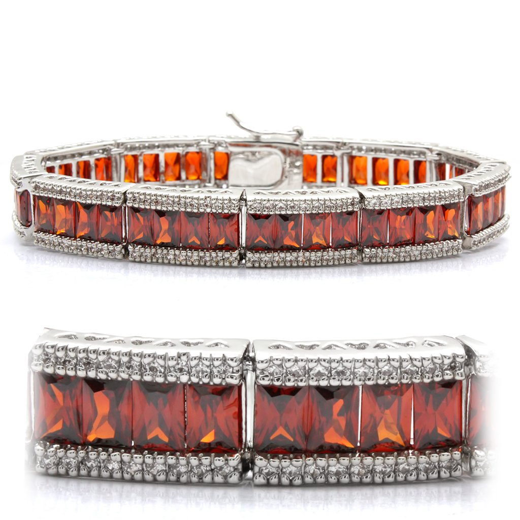 MALO1458 - Rhodium Brass Bracelet with AAA Grade CZ in Garnet