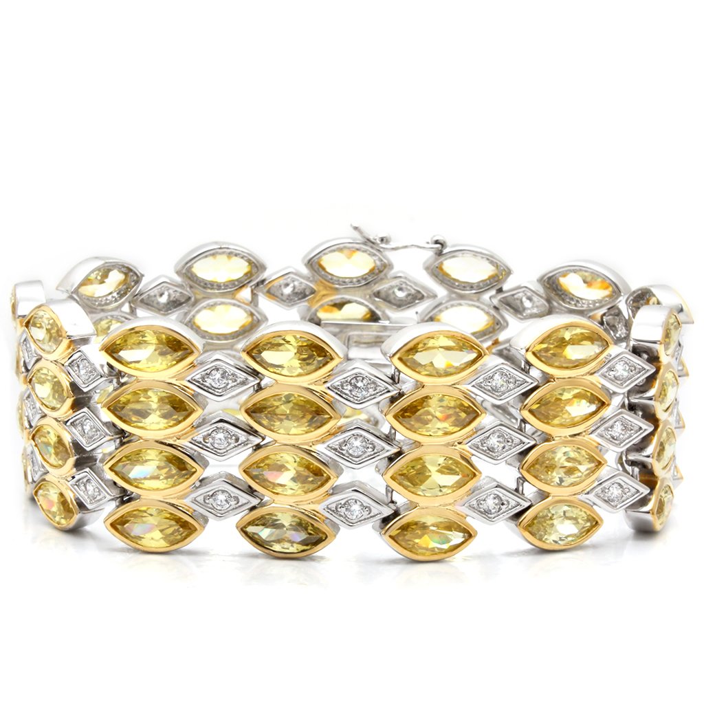 MALO1459 - Gold+Rhodium Brass Bracelet with AAA Grade CZ in Topaz
