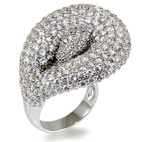 MALO1482 - Rhodium Brass Ring with AAA Grade CZ in Clear