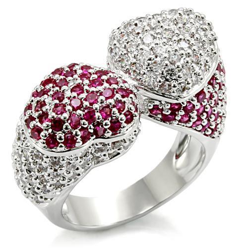 MALO1493 - Rhodium Brass Ring with Synthetic Garnet in Ruby