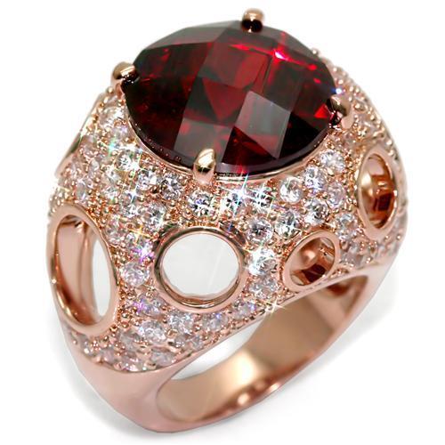 MALO1507 - Rose Gold Brass Ring with AAA Grade CZ in Garnet