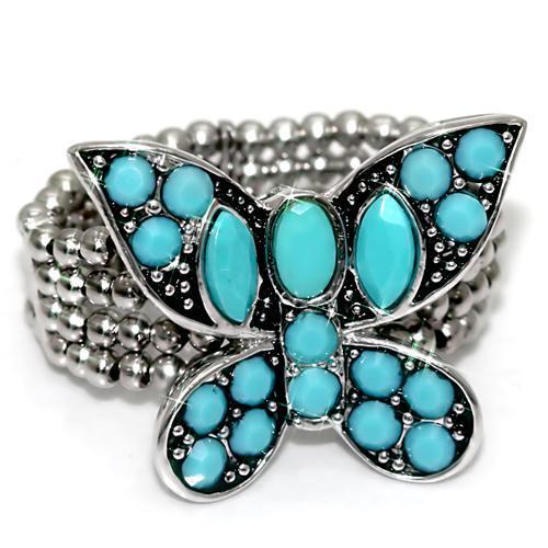 MALO1523 - Rhodium Brass Ring with Synthetic Turquoise in Sea Blue