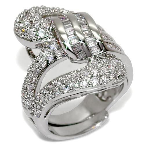 MALO1537 - Rhodium Brass Ring with AAA Grade CZ in Clear