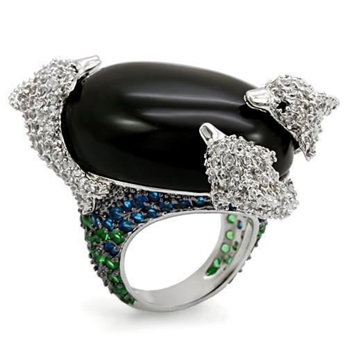 MALO1547 - Rhodium + Ruthenium Brass Ring with AAA Grade CZ in Multi Color