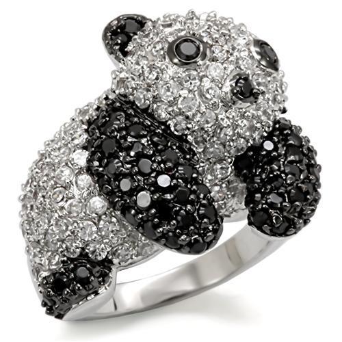 MALO1559 - Rhodium + Ruthenium Brass Ring with AAA Grade CZ in Black Diamond