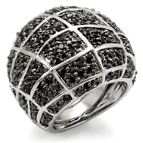MALO1584 - Rhodium + Ruthenium Brass Ring with AAA Grade CZ in Black Diamond