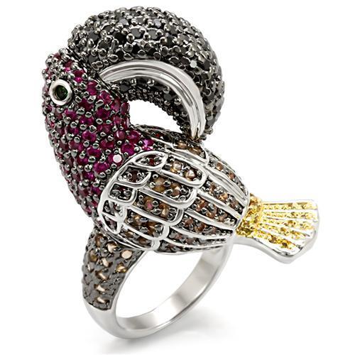 MALO1592 - Rhodium+Gold+ Ruthenium Brass Ring with AAA Grade CZ in Multi Color