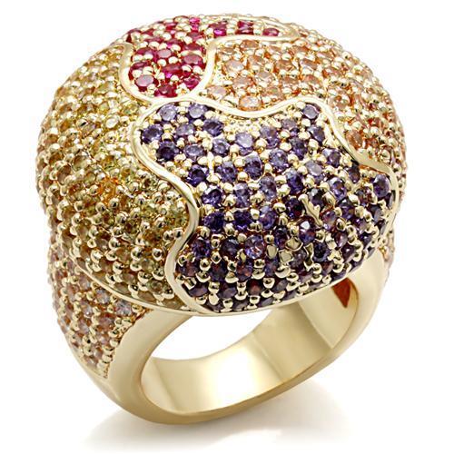 MALO1598 - Imitation Gold Brass Ring with AAA Grade CZ in Multi Color