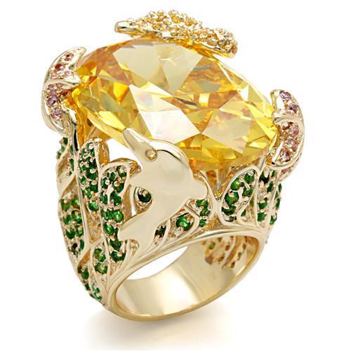 MALO1599 - Imitation Gold Brass Ring with AAA Grade CZ in Topaz