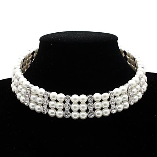 MALO1609 - Rhodium Brass Necklace with Synthetic Pearl in White