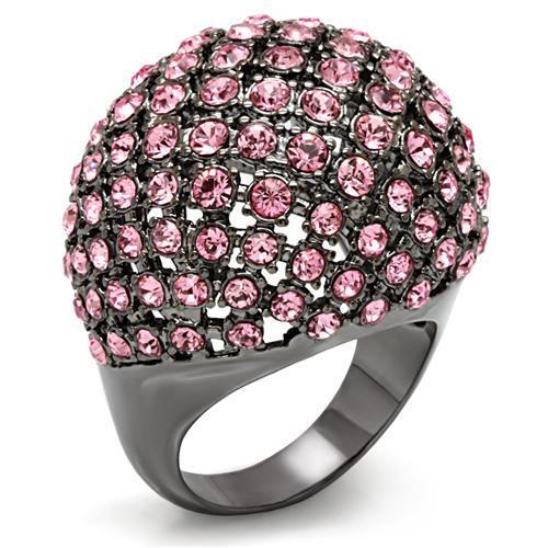 MALO1615 - TIN Cobalt Black Brass Ring with Top Grade Crystal in Light Rose