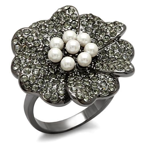 MALO1619 - TIN Cobalt Black Brass Ring with Synthetic Pearl in White