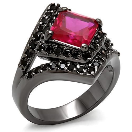 MALO1621 - TIN Cobalt Black Brass Ring with AAA Grade CZ in Ruby