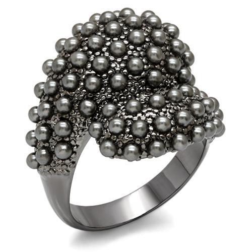 MALO1622 - TIN Cobalt Black Brass Ring with Synthetic Pearl in Jet