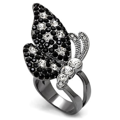 MALO1627 - TIN Cobalt Black Brass Ring with Top Grade Crystal in Multi Color