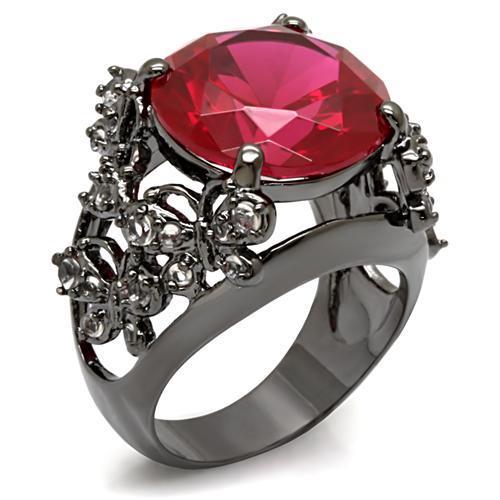MALO1633 - TIN Cobalt Black Brass Ring with AAA Grade CZ in Ruby