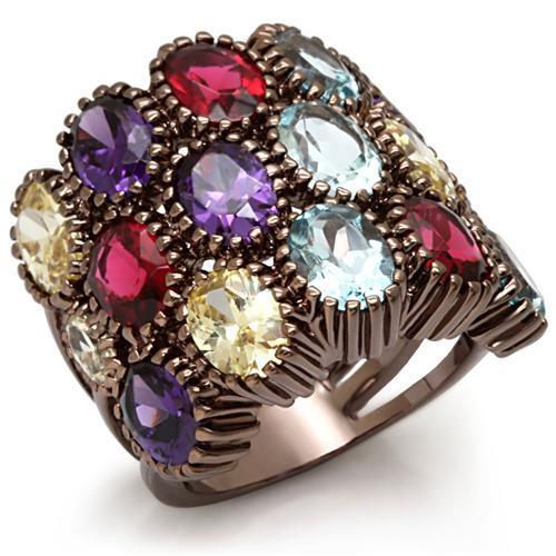 MALO1647 - Chocolate Gold Brass Ring with Synthetic Synthetic Glass in Multi Color