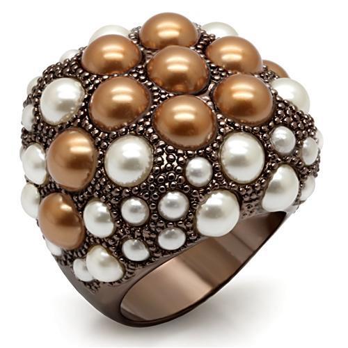 MALO1662 - Chocolate Gold Brass Ring with Synthetic Pearl in Multi Color