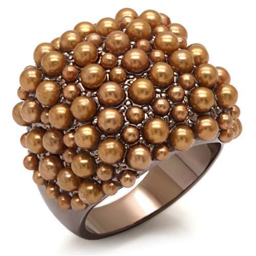 MALO1663 - Chocolate Gold Brass Ring with Synthetic Pearl in Brown