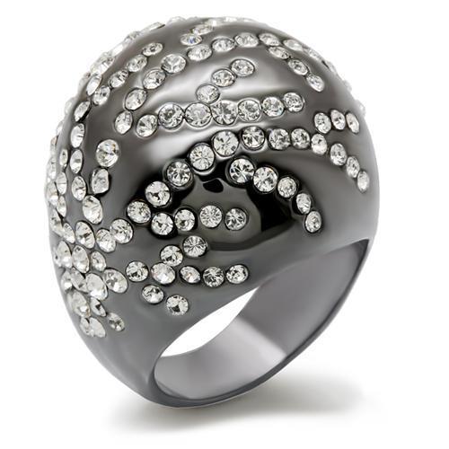 MALO1682 - TIN Cobalt Black Brass Ring with Top Grade Crystal in Clear