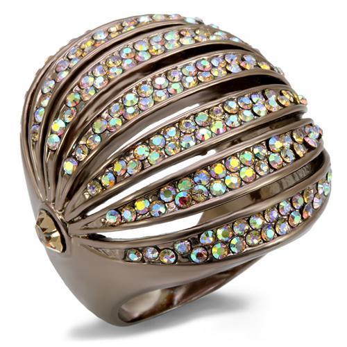 MALO1685 - Chocolate Gold Brass Ring with Top Grade Crystal in Multi Color