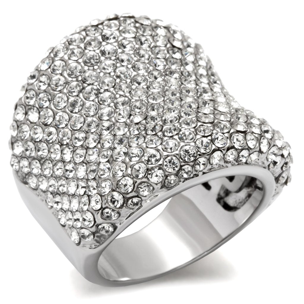 MALO1765 - Rhodium Brass Ring with Top Grade Crystal in Clear