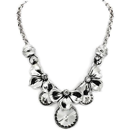 MALO1872 - Antique Silver White Metal Necklace with Top Grade Crystal in Jet