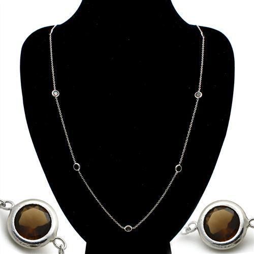 MALO1929 - Imitation Rhodium Brass Necklace with Synthetic Synthetic Glass in Brown