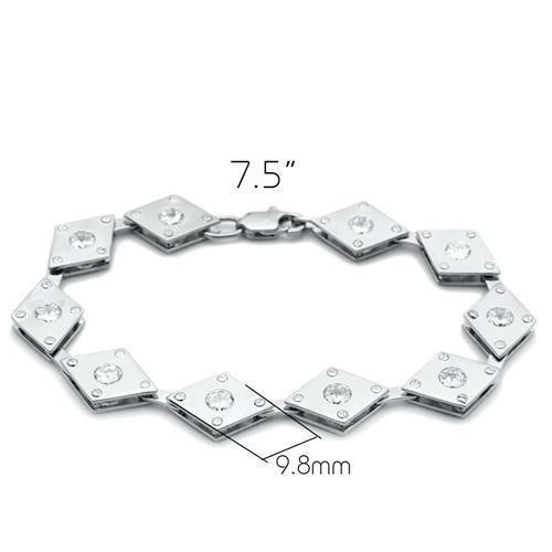 MALO2006 - Matte Rhodium & Rhodium Brass Bracelet with AAA Grade CZ in Clear