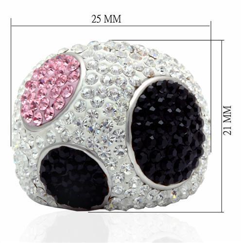 MALO2081 - Rhodium + Ruthenium Brass Ring with Top Grade Crystal in Multi Color
