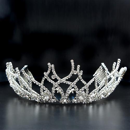 MALO2106 - Imitation Rhodium Brass Tiaras & Hair Clip with Top Grade Crystal in Montana