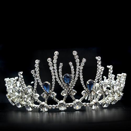 MALO2107 - Imitation Rhodium Brass Tiaras & Hair Clip with Top Grade Crystal in Montana
