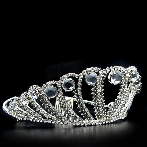 MALO2108 - Imitation Rhodium Brass Tiaras & Hair Clip with Top Grade Crystal in Clear