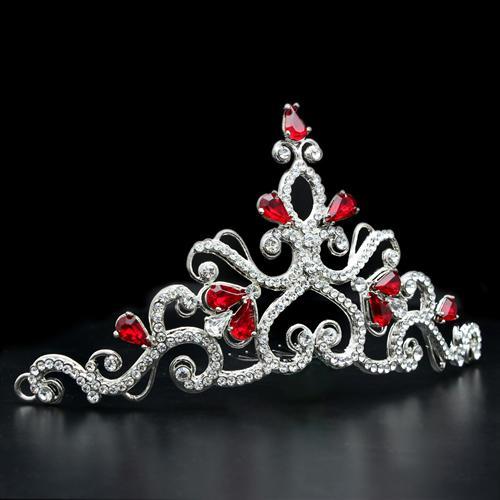 MALO2109 - Imitation Rhodium Brass Tiaras & Hair Clip with Top Grade Crystal in Ruby